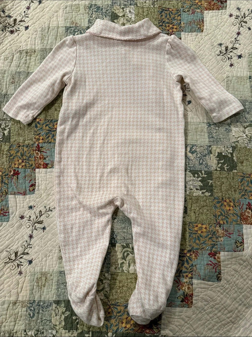 Ralph Lauren Pale Pink Houndstooth Footed Baby One-Piece